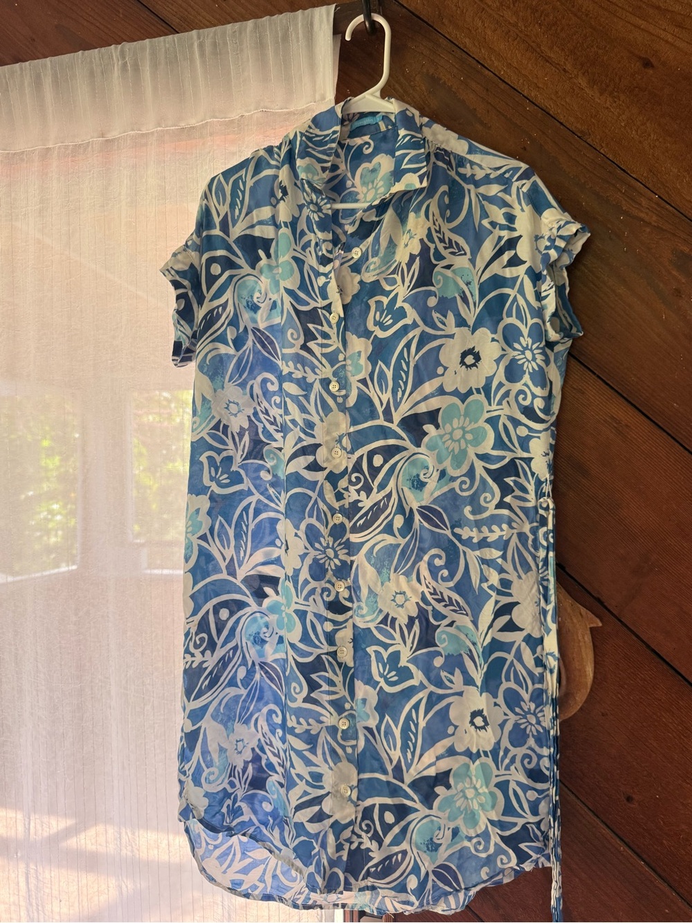 Blue Floral Button-Down Midi Shirt Dress